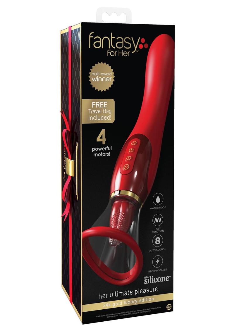 Fantasy For Her Her Ultimate Pleasure 24K Gold Luxury Edition Silicone Vibrating Multi-Speed USB Rechargeable Clit Stimulator Waterproof - Red