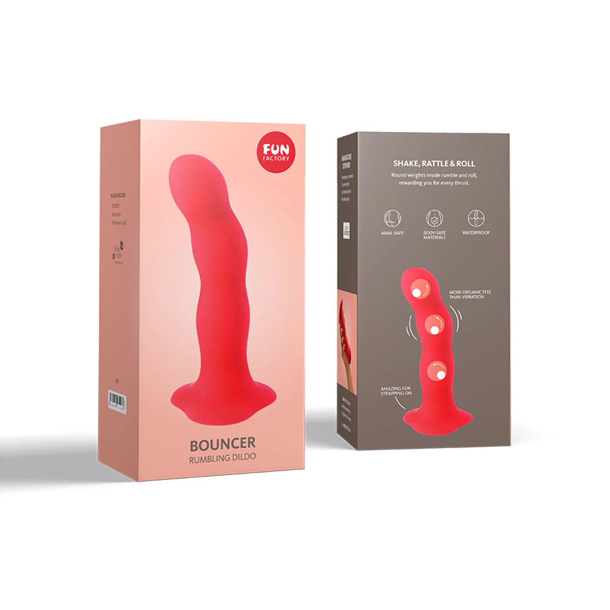 Fun Factory Bouncer Silicone Rumbling Dildo with Weighted Balls - Red