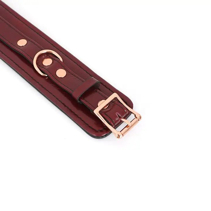 Wine Red - Leather Handcuffs with Rose Gold Hardware