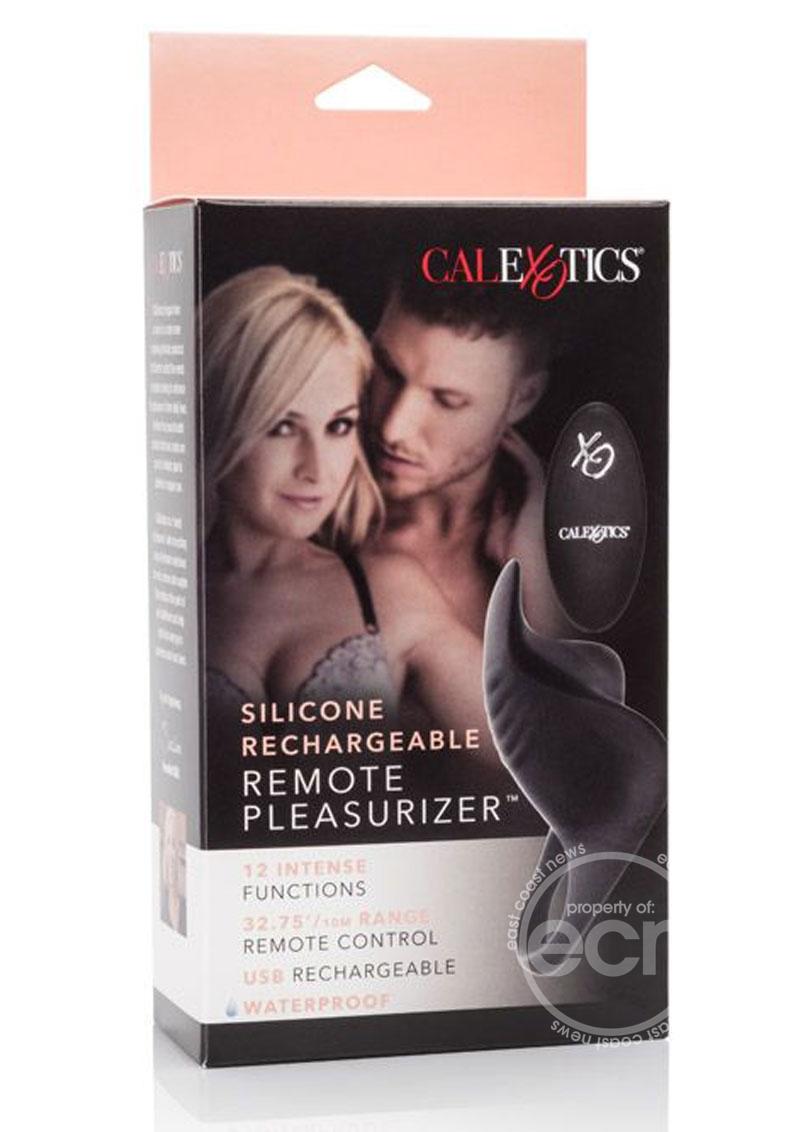 A white man caresses a white woman in a cute bra from behind. The cock ring and remote appear alongside them.