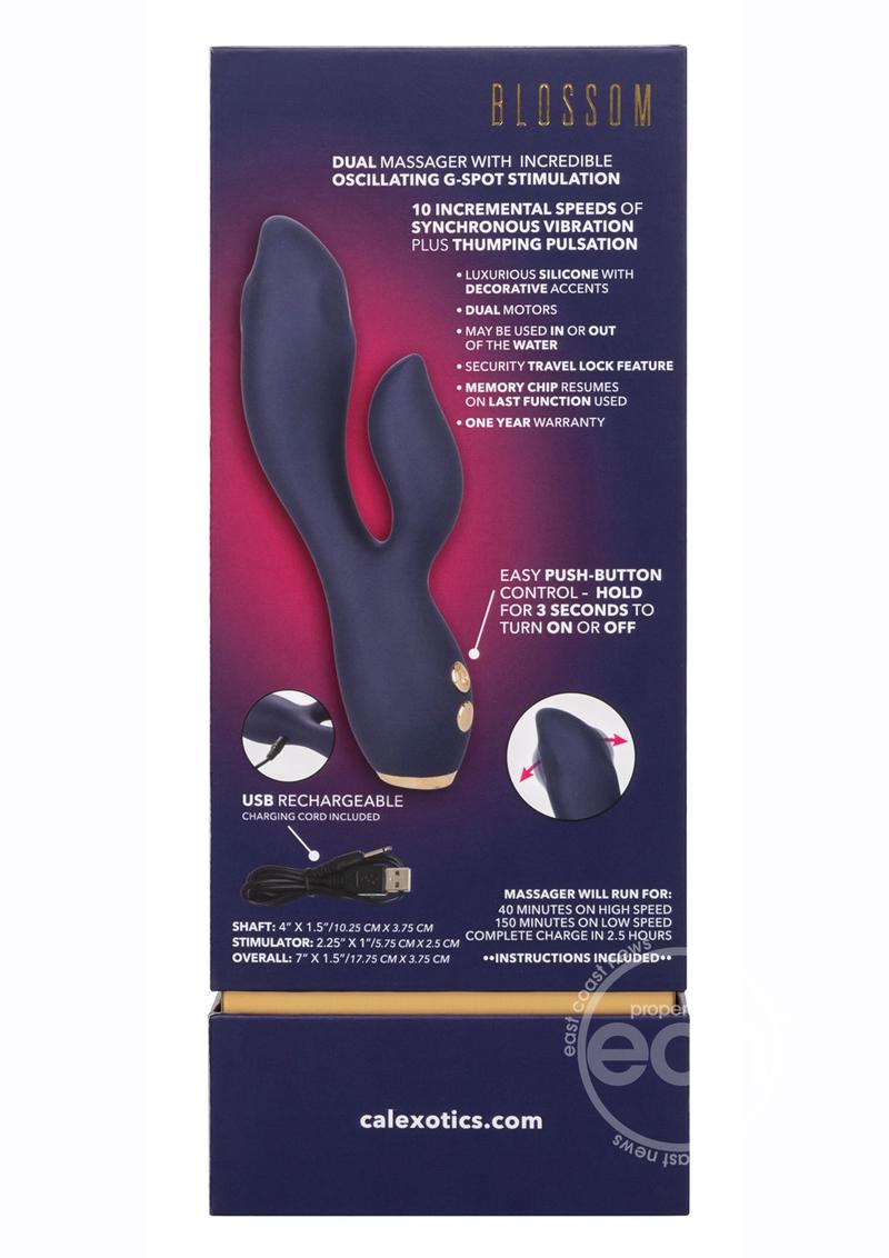 Chic Blossom Rechargeable Silicone Rabbit Vibrator - Blue