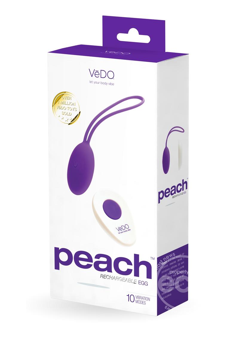VeDO Peach Rechargeable Silicone Egg Vibrator with Remote Control - Into You Indigo