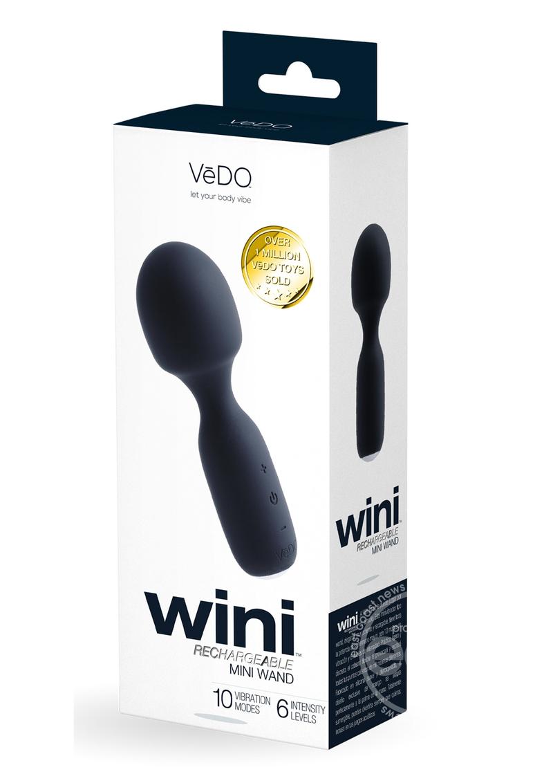 VeDO Wini Silicone Rechargeable Mini Wand Massager - Just Black