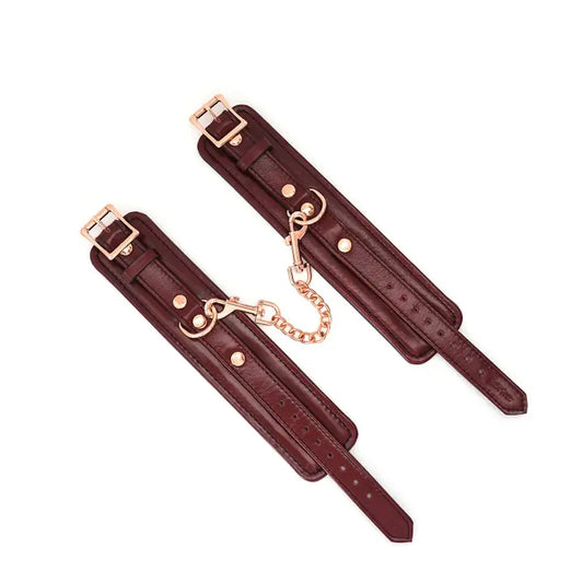 Wine Red - Leather Handcuffs with Rose Gold Hardware