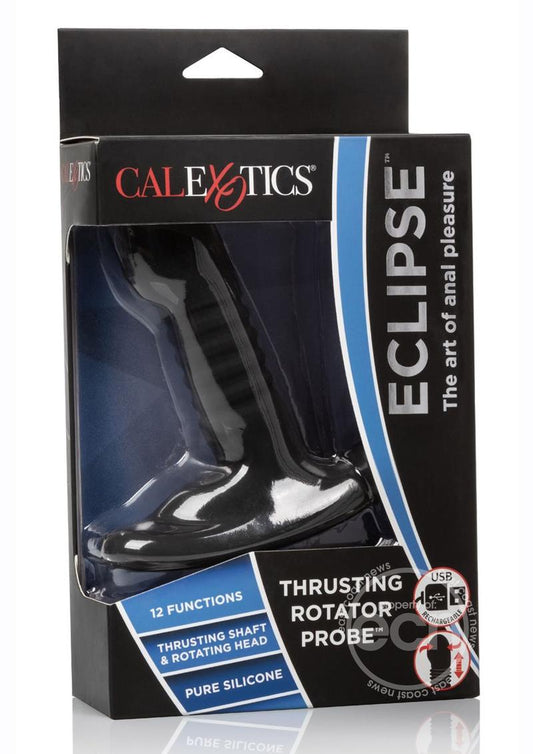 Eclipse Thrusting Rotator Probe Silicone Rechargeable Vibrating Butt Plug - Black