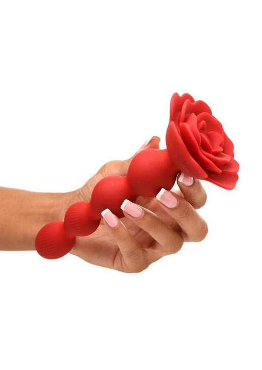 Bloomgasm Rose Twirl Rechargeable Silicone Rotating Anal Beads - Red