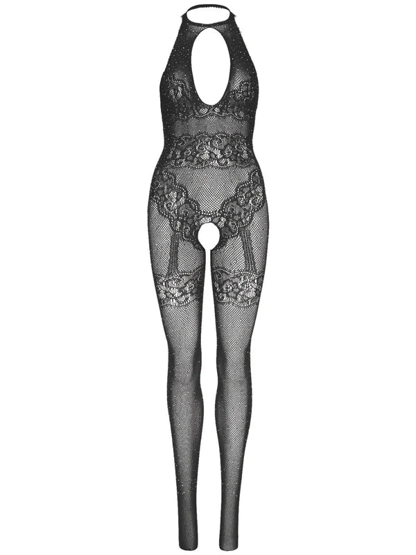 Leg Avenue | Ultra-Sexy Crotchless Keyhole Catsuit | Rhinestone Lace