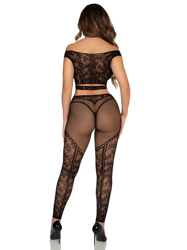 Leg Avenue | Crop Top & Leggings Set | Net & Lace Lingerie