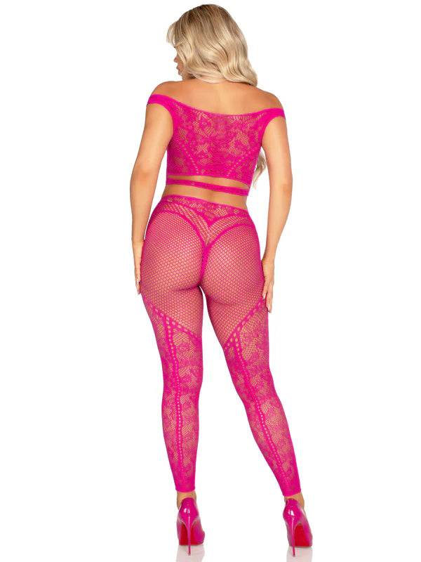 Leg Avenue | Crop Top & Leggings Set | Net & Lace Lingerie