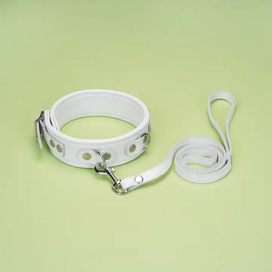 Fuji White -Cow Leather Collar and Leash