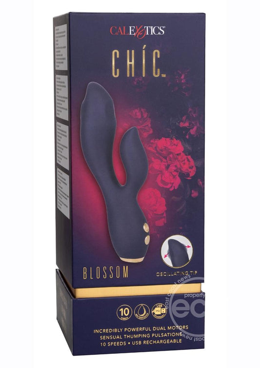 Chic Blossom Rechargeable Silicone Rabbit Vibrator - Blue