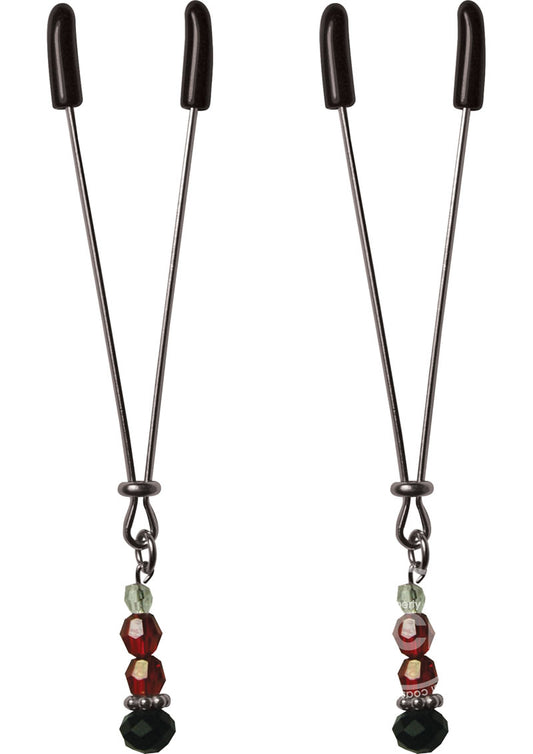 Sex & Mischief Ruby Black Adjustable Nipple Clips with Beads