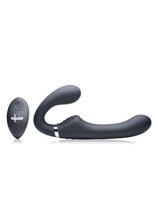 Strap U Mighty Rider 10x Silicone Rechargeable Strapless Strap-On with Remote Control - Black