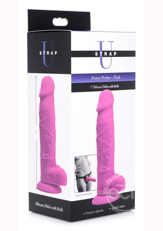 Strap U Power Pecker Silicone 7in Dildo with Balls